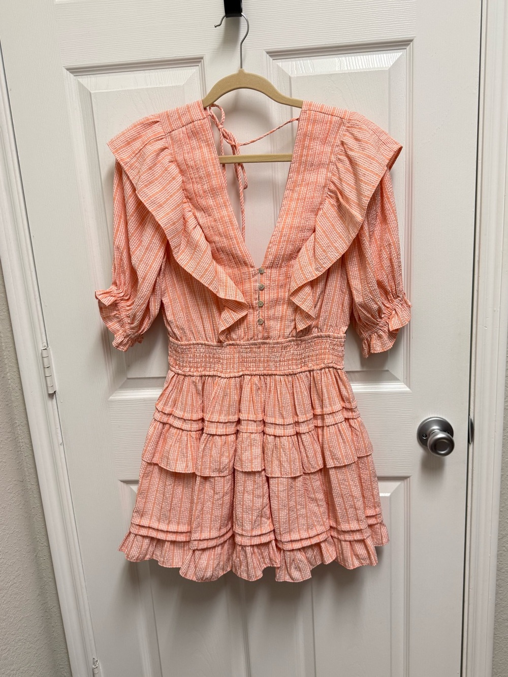 Mable Orange Textured Tiered Mini Dress